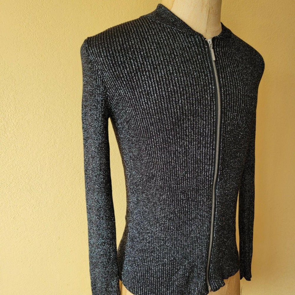 Men's INC Metallic Ribbed-Knit Full-Zip Cardigan. - Picture 4 of 5